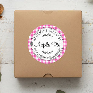 Sticker Rond Pomme maison rustique Pie Neon Pink Check