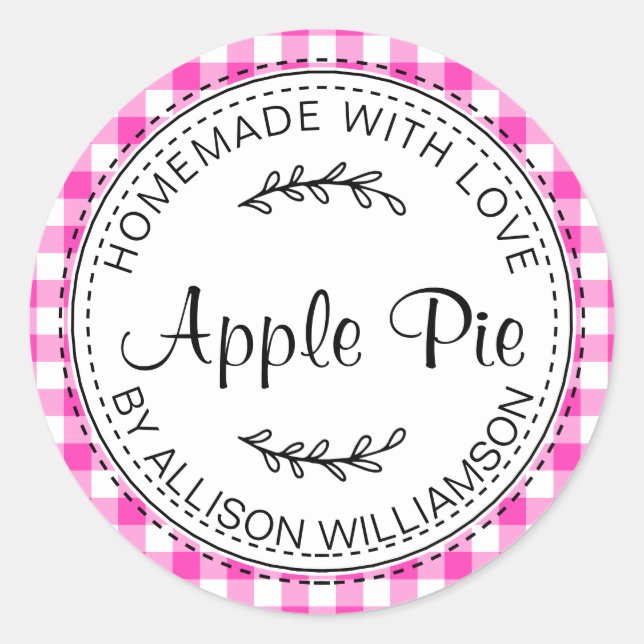 Sticker Rond Pomme maison rustique Pie Neon Pink Check (Devant)