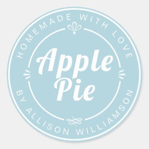 Sticker Rond Pomme maison rustique Pie Pastel bleu