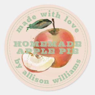 Sticker Rond Pomme maison rustique Pie vert rose
