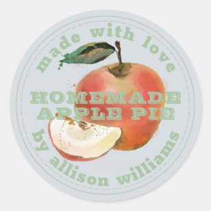 Sticker Rond Pomme maison rustique tarte verte Pastel bleu