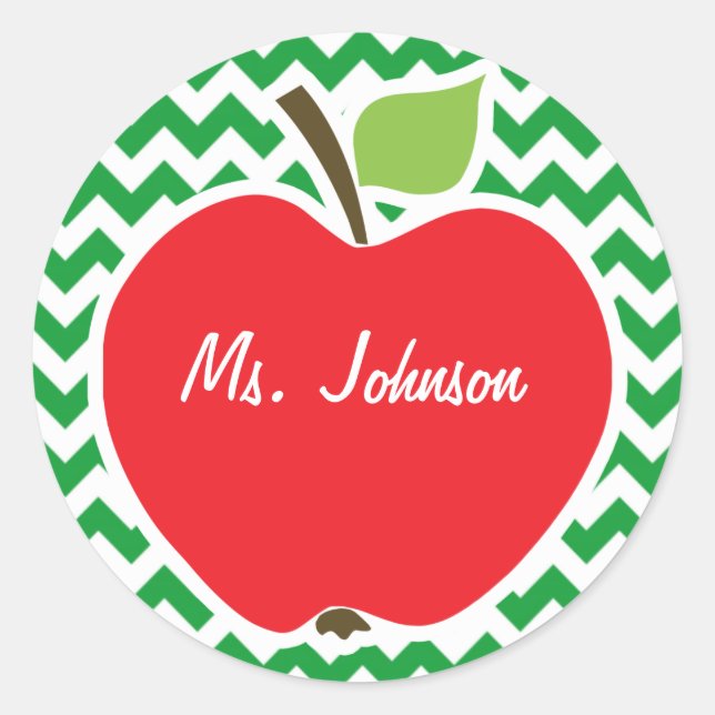 Sticker Rond Pomme rouge sur Retro Kelly Green Chevron Stripes (Devant)