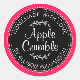 Sticker Rond Pomme rustique fait maison Crumble Noir & Diva Ros