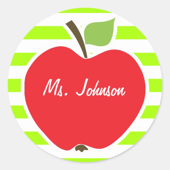Sticker Rond Pomme sur chaux électrique Vert rayures horizontal (Devant)