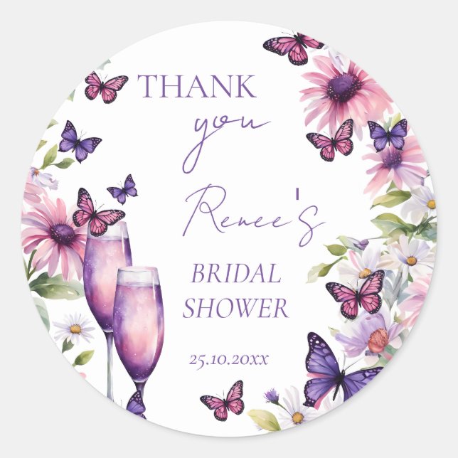 Sticker Rond Pommes à papillons violet douche à la nage (Devant)