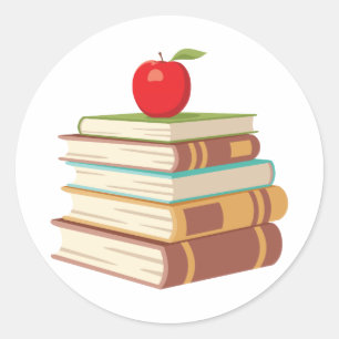Sticker Rond Pommes rouges et livres