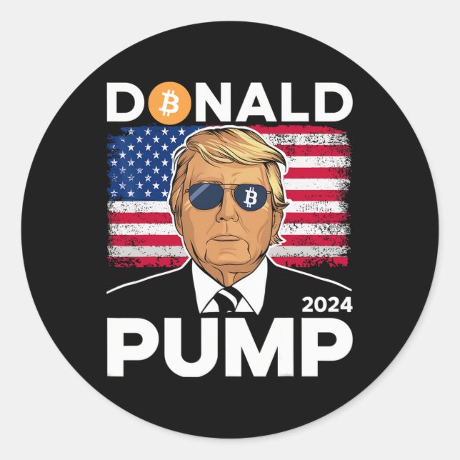 Sticker Rond Pompe Bitcoin drôle Trump 2024 Crypto (Devant)