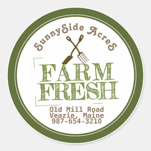 Sticker Rond 'POMPE' FRAIS DE FERME Faded Green on White (Devant)