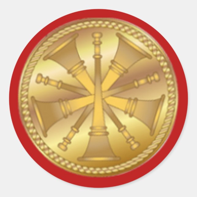 Sticker Rond Pompier 5 Médaille d'or Bugle (Devant)