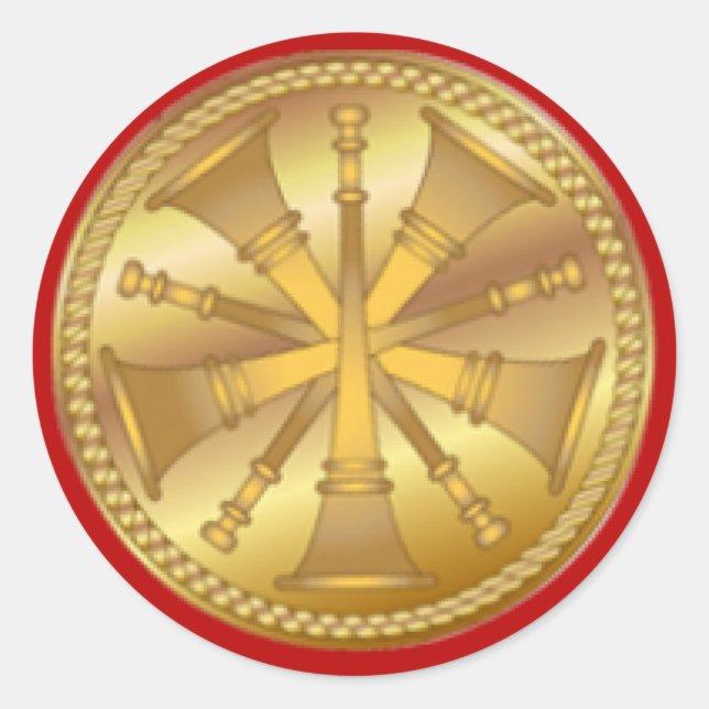 Sticker Rond Pompier 5 Médaille d'or Bugle (Devant)