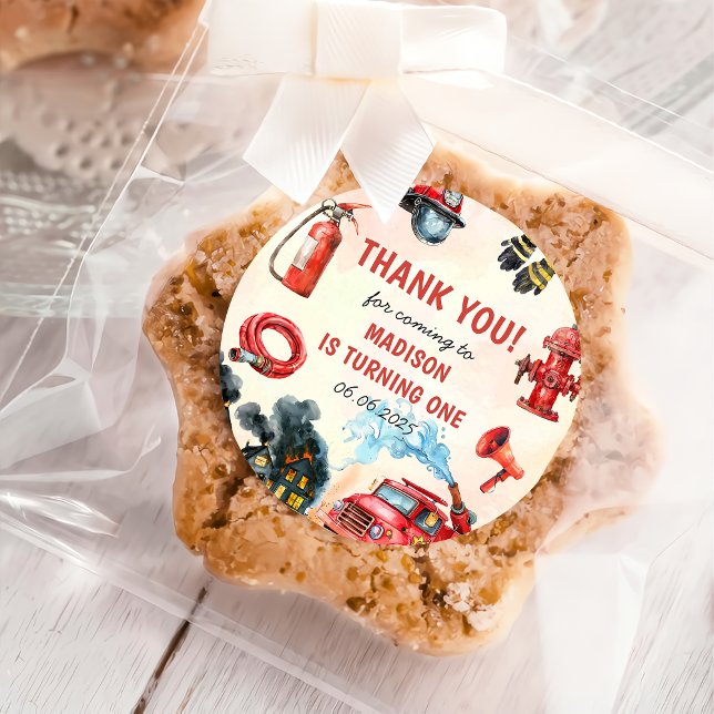 Sticker Rond Pompier Camion 1er fête d'anniversaire (Créateur téléchargé)