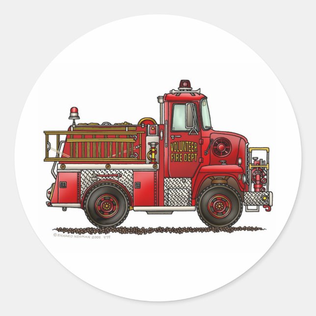 Sticker Rond Pompier Camion volontaire (Devant)