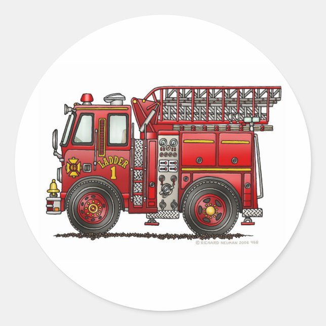 Sticker Rond Pompier de camion de pompier d'échelle (Devant)