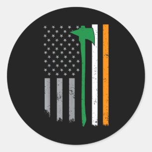Sticker Rond Pompier Irlandais Drapeau Américain Cool St Patric