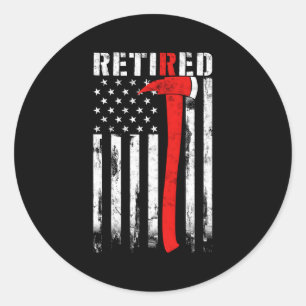 Sticker Rond Pompier Retraité Mince Ligne Rouge Ax American Fla