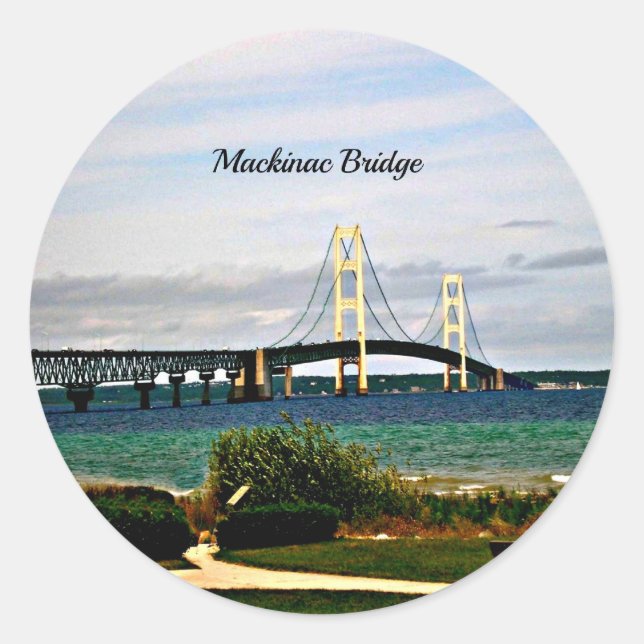 Sticker Rond Pont Mackinac, île Mackinac (Devant)