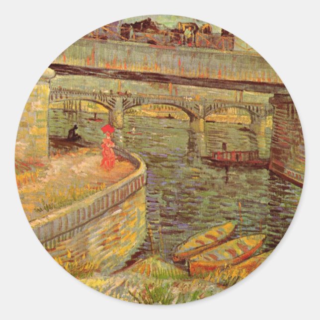 Sticker Rond Ponts sur la Seine, Asnières par Vincent van Gogh (Devant)