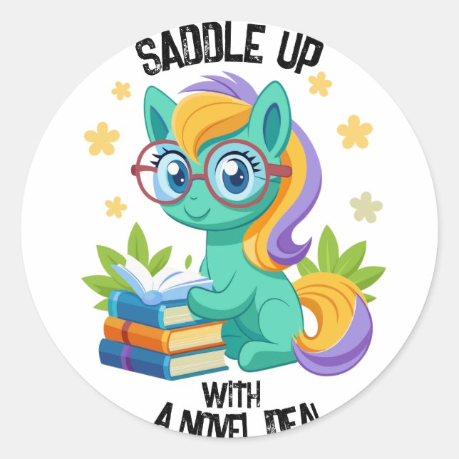 Sticker Rond Pony Book Lecture Encouragement Personnaliser (Devant)