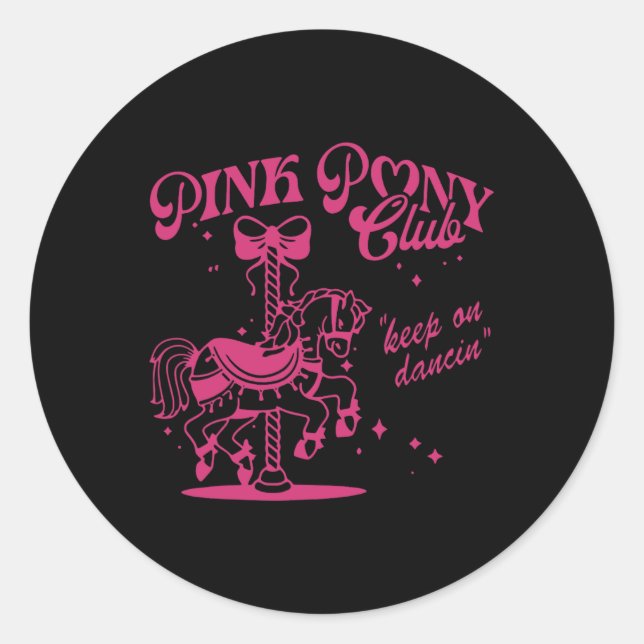 Sticker Rond Pony Et Talon Aime Filles Roses Clubs Cowgirl (Devant)