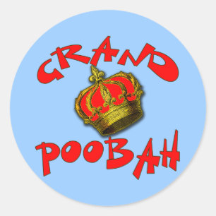 Sticker Rond Poobah grand avec des produits de couronne