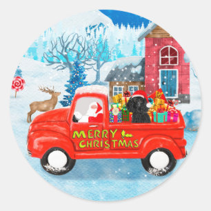 Sticker Rond Poodé Chien Livraison de Noël Camion Neige