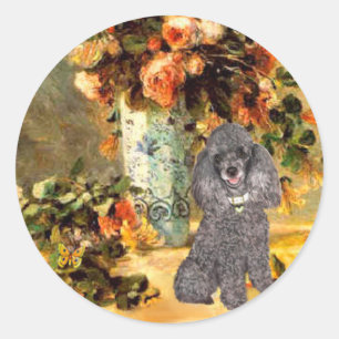 Sticker Rond Poodle (8S) - Vase de Fleurs