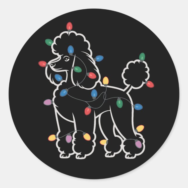 Sticker Rond Poodle Dogs Tree Christmas Xmas Pet Animal Dog  (Devant)