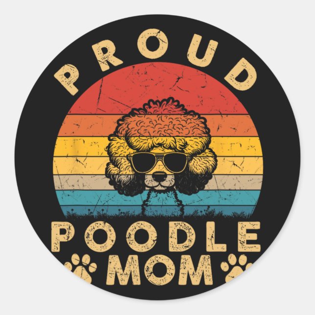 Sticker Rond Poodle Maman Cadeaux J'Aime Mon Chien Maman Maman  (Devant)
