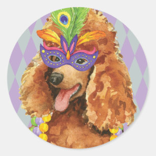 Sticker Rond Poodle Mardi Gras