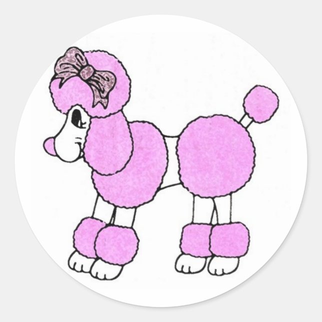 Sticker Rond Poodle rose (Devant)
