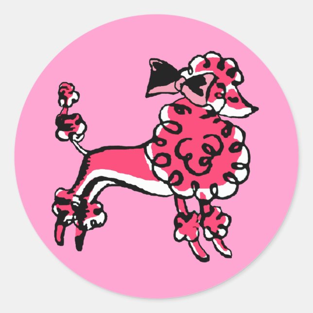 Sticker Rond Poodle rose des années 50 (Devant)