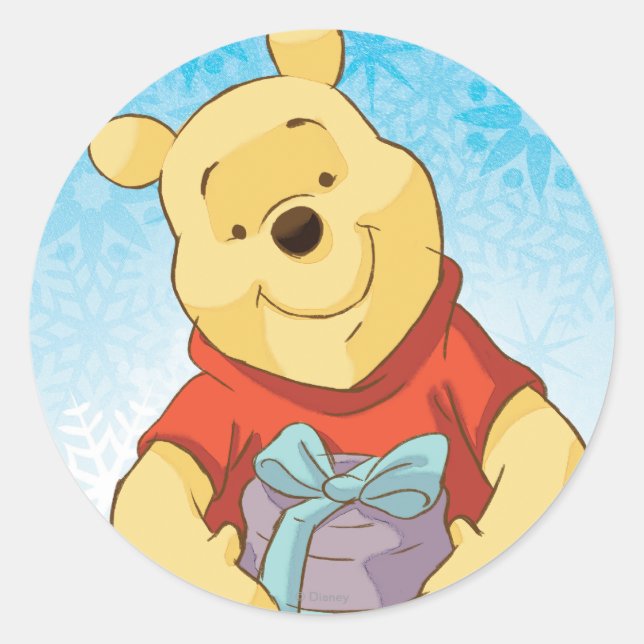 Sticker Rond Pooh avec cadeau (Devant)