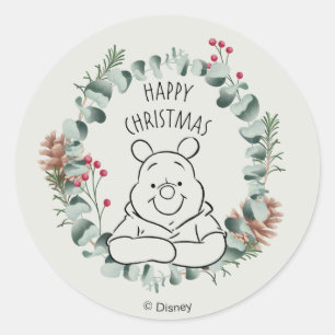 Sticker Rond Pooh   Bonne couronne de Noël