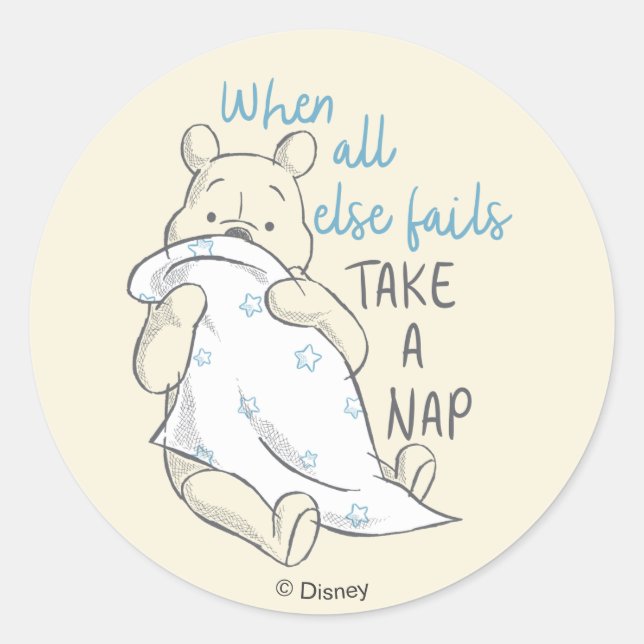 Sticker Rond Pooh | Prendre un devis pour la sieste (Devant)