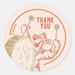 Sticker Rond Pooh   Tigger Hiver 1er Anniversaire Merci