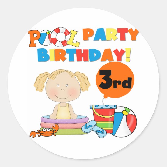 Sticker Rond Pool Party 3e anniversaire T-shirts et cadeaux (Devant)