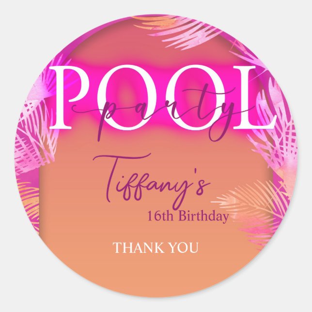 Sticker Rond Pool Party Malibu Anniversaire (Devant)