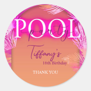 Sticker Rond Pool Party Malibu Anniversaire