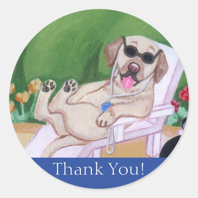Sticker Rond Poolside Party labradors peinture (Devant)