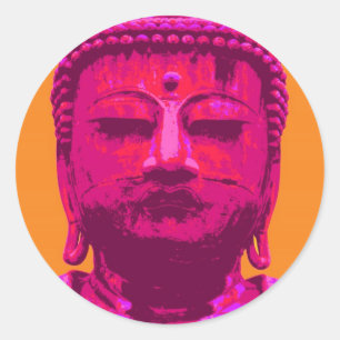 Sticker Rond Pop Art Bouddha rose et orange