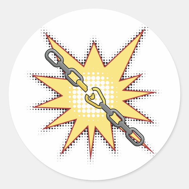 Sticker Rond Pop Art Broken Chain Explosion Bold Comic Style (Devant)