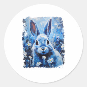 Sticker Rond Pop Art Bunny coloré Lapin bleu lapin