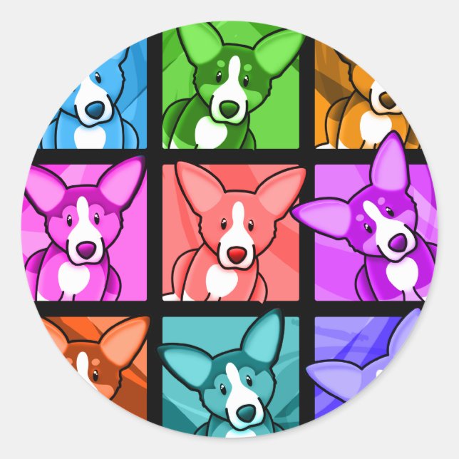 Sticker Rond Pop Art Corgi (Devant)