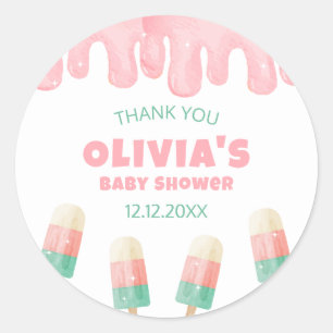 Sticker Rond Pop de crème glacée rose Melt Baby shower Merci