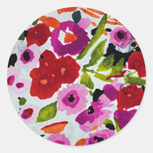 Sticker Rond Pop of Bold Color Inky Watercolor Flowers Mariage