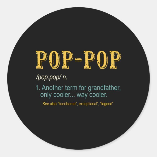 Sticker Rond Pop Pop Grandpa Fête des pères Pop Pop Pop (Devant)