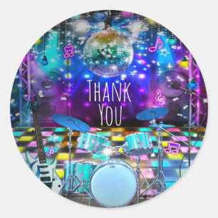 Sticker Rond POP Rock STAR DANSE FÊTE Anniversaire Symbole