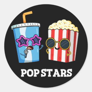 Sticker Rond Pop Stars Funny Soda Pop Popcorn Pun Dark BG