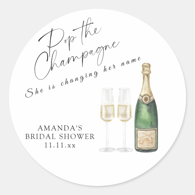 Sticker Rond Pop the Champagne Bridal shower (Devant)
