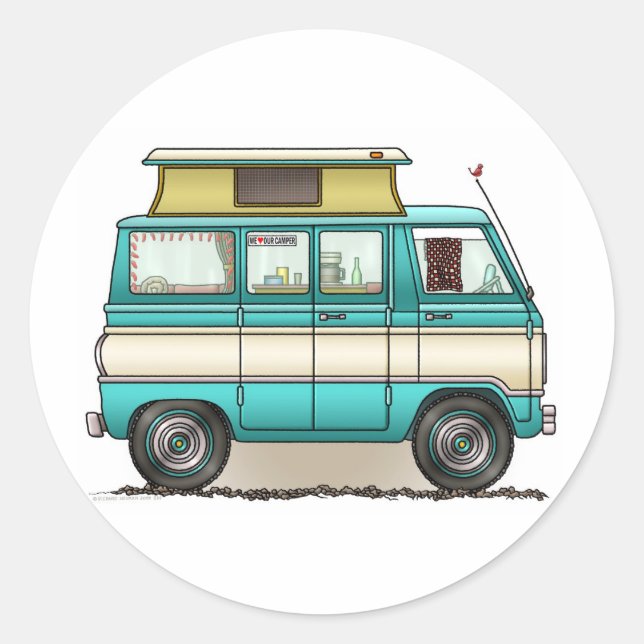 Sticker Rond Pop Top Van Camper (Devant)